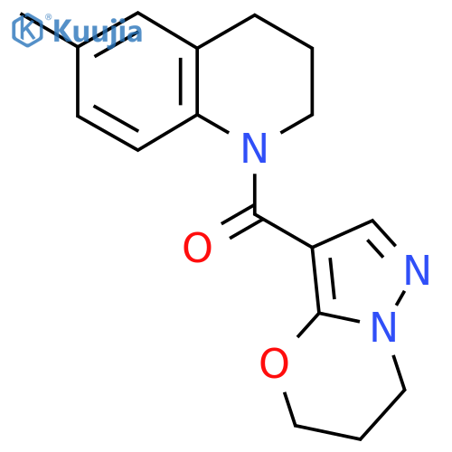 6-methyl-1-{5H,6H,7H-pyrazolo3,2-b1,3oxazine-3-carbonyl}-1,2,3,4-tetrahydroquinoline structure