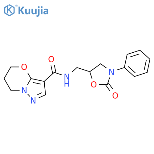 N-(2-oxo-3-phenyl-1,3-oxazolidin-5-yl)methyl-5H,6H,7H-pyrazolo3,2-b1,3oxazine-3-carboxamide structure