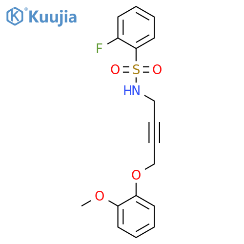 2-fluoro-N-4-(2-methoxyphenoxy)but-2-yn-1-ylbenzene-1-sulfonamide structure
