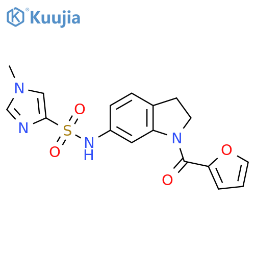 N-1-(furan-2-carbonyl)-2,3-dihydro-1H-indol-6-yl-1-methyl-1H-imidazole-4-sulfonamide structure