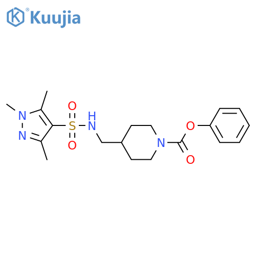 phenyl 4-(1,3,5-trimethyl-1H-pyrazole-4-sulfonamido)methylpiperidine-1-carboxylate structure