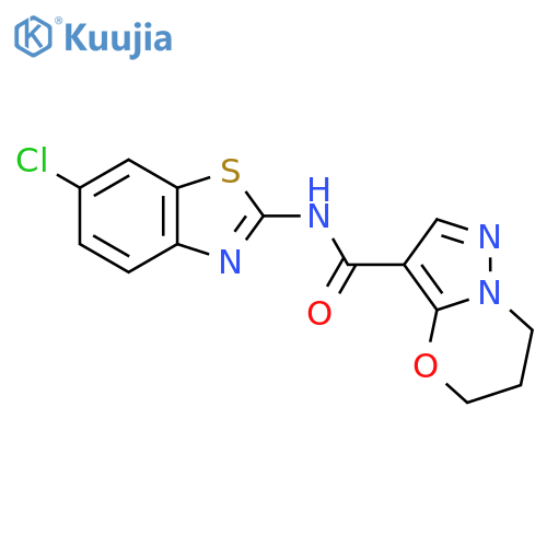 N-(6-chloro-1,3-benzothiazol-2-yl)-5H,6H,7H-pyrazolo3,2-b1,3oxazine-3-carboxamide structure