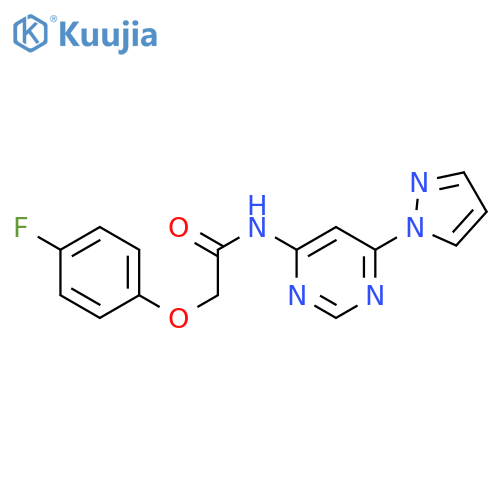 2-(4-fluorophenoxy)-N-6-(1H-pyrazol-1-yl)pyrimidin-4-ylacetamide structure