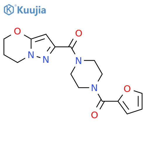1-(furan-2-carbonyl)-4-{5H,6H,7H-pyrazolo3,2-b1,3oxazine-2-carbonyl}piperazine structure