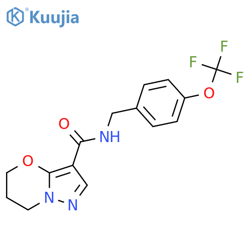 N-{4-(trifluoromethoxy)phenylmethyl}-5H,6H,7H-pyrazolo3,2-b1,3oxazine-3-carboxamide structure