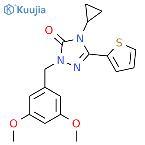4-cyclopropyl-1-(3,5-dimethoxyphenyl)methyl-3-(thiophen-2-yl)-4,5-dihydro-1H-1,2,4-triazol-5-one structure