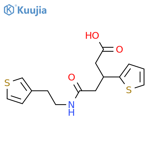 3-(thiophen-2-yl)-4-{[2-(thiophen-3-yl)ethyl]carbamoyl}butanoic acid structure