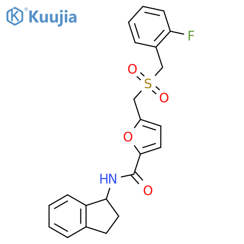 N-(2,3-dihydro-1H-inden-1-yl)-5-{(2-fluorophenyl)methanesulfonylmethyl}furan-2-carboxamide structure