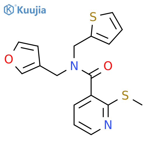 N-(furan-3-yl)methyl-2-(methylsulfanyl)-N-(thiophen-2-yl)methylpyridine-3-carboxamide structure