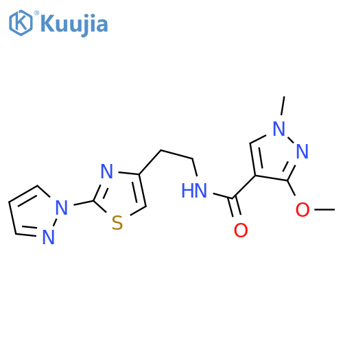 3-methoxy-1-methyl-N-{2-2-(1H-pyrazol-1-yl)-1,3-thiazol-4-ylethyl}-1H-pyrazole-4-carboxamide structure