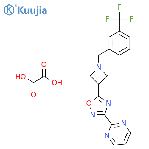 2-5-(1-{3-(trifluoromethyl)phenylmethyl}azetidin-3-yl)-1,2,4-oxadiazol-3-ylpyrimidine; oxalic acid structure
