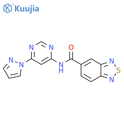 N-[6-(1H-pyrazol-1-yl)pyrimidin-4-yl]-2,1,3-benzothiadiazole-5-carboxamide structure