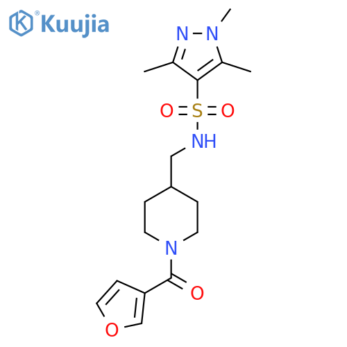 N-{1-(furan-3-carbonyl)piperidin-4-ylmethyl}-1,3,5-trimethyl-1H-pyrazole-4-sulfonamide structure