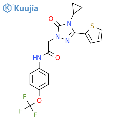 2-4-cyclopropyl-5-oxo-3-(thiophen-2-yl)-4,5-dihydro-1H-1,2,4-triazol-1-yl-N-4-(trifluoromethoxy)phenylacetamide structure