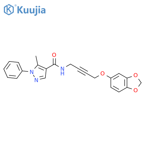 N-4-(2H-1,3-benzodioxol-5-yloxy)but-2-yn-1-yl-5-methyl-1-phenyl-1H-pyrazole-4-carboxamide structure