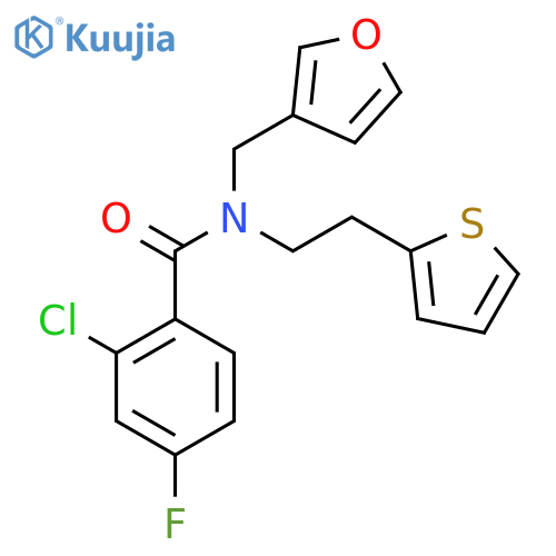 2-chloro-4-fluoro-N-(furan-3-yl)methyl-N-2-(thiophen-2-yl)ethylbenzamide structure