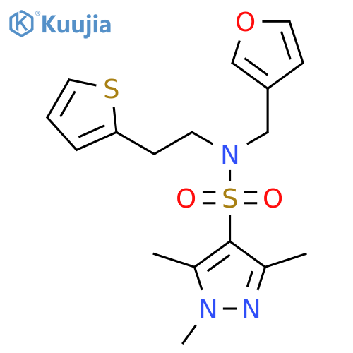 N-(furan-3-yl)methyl-1,3,5-trimethyl-N-2-(thiophen-2-yl)ethyl-1H-pyrazole-4-sulfonamide structure