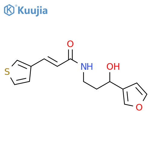 (2E)-N-3-(furan-3-yl)-3-hydroxypropyl-3-(thiophen-3-yl)prop-2-enamide structure