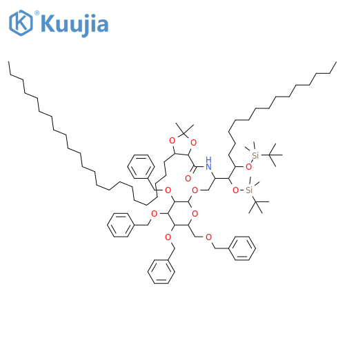1,3-Dioxolane-4-carboxamide, N-[(1S,2S,3R)-2,3-bis[[(1,1-dimethylethyl)dimethylsilyl]oxy]-1-[[[2,3,4,6-tetrakis-O-(phenylmethyl)-β-D-galactopyranosyl]oxy]methyl]heptadecyl]-2,2-dimethyl-5-tricosyl-, (4R,5R)- structure