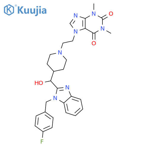 1H-Purine-2,6-dione, 7-[2-[4-[[1-[(4-fluorophenyl)methyl]-1H-benzimidazol-2-yl]hydroxymethyl]-1-piperidinyl]ethyl]-3,7-dihydro-1,3-dimethyl- structure