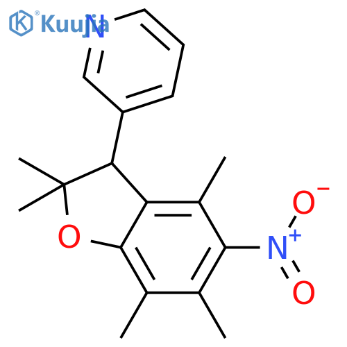 Pyridine, 3-(2,3-dihydro-2,2,4,6,7-pentamethyl-5-nitro-3-benzofuranyl)- structure