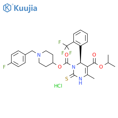 1,5(2H)-Pyrimidinedicarboxylic acid, 3,6-dihydro-4-methyl-2-thioxo-6-[2-(trifluoromethyl)phenyl]-, 1-[1-[(4-fluorophenyl)methyl]-4-piperidinyl] 5-(1-methylethyl) ester, monohydrochloride, (S)- (9CI) structure