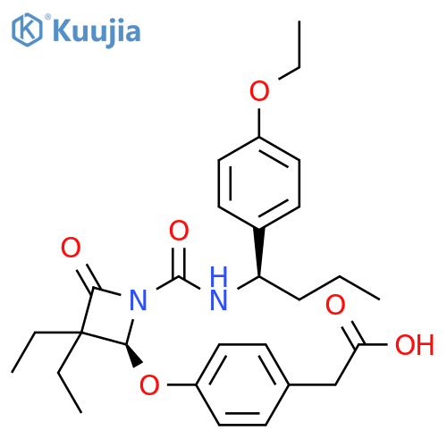 Benzeneacetic acid,4-[[(2S)-1-[[[(1R)-1-(4-ethoxyphenyl)butyl]amino]carbonyl]-3,3-diethyl-4-oxo-2-azetidinyl]oxy]- structure