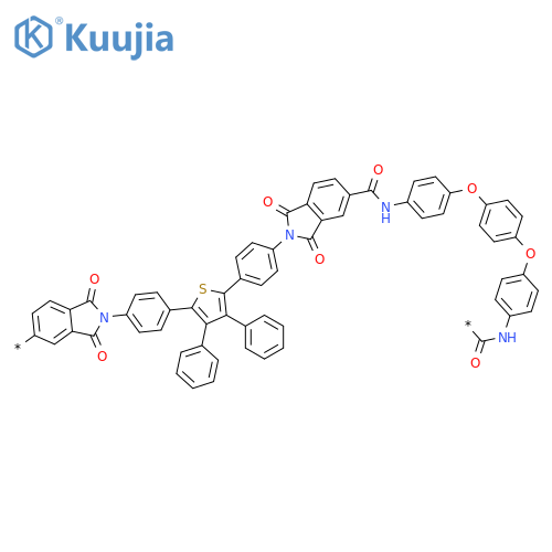 Poly[(1,3-dihydro-1,3-dioxo-2H-isoindole-5,2-diyl)-1,4-phenylene(3,4-diphenyl-2,5-thiophenediyl)-1,4-phenylene(1,3-dihydro-1,3-dioxo-2H-isoindole-2,5-diyl)carbonylimino-1,4-phenyleneoxy-1,4-phenyleneoxy-1,4-phenyleneiminocarbonyl] structure