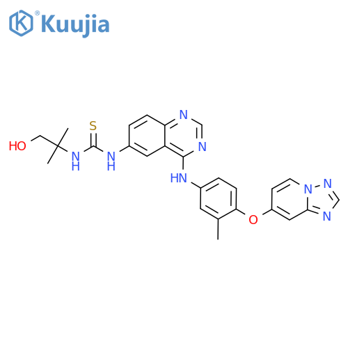 N-(2-Hydroxy-1,1-dimethylethyl)-N'-4-3-methyl-4-(1,2,4triazolo1,5-apyridin-7-yloxy)phenylamino-6-quinazolinylthiourea structure