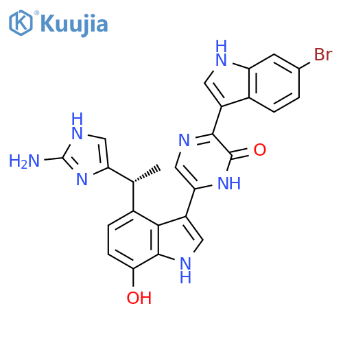 2(1H)-Pyrazinone,6-[4-[1-(2-amino-2,3-dihydro-1H-imidazol-4-yl)ethyl]-7-hydroxy-1H-indol-3-yl]-3-(6-bromo-1H-indol-3-yl)- structure