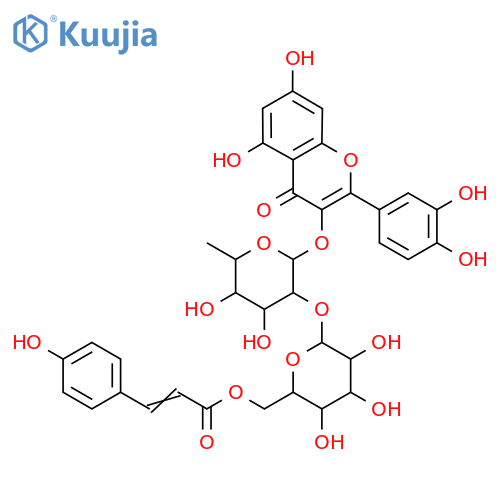 Quercetin 3-O-β-D-(6''-p-coumaroyl)glucopyranosyl(1→2)-α-L-rhamnopyranoside structure