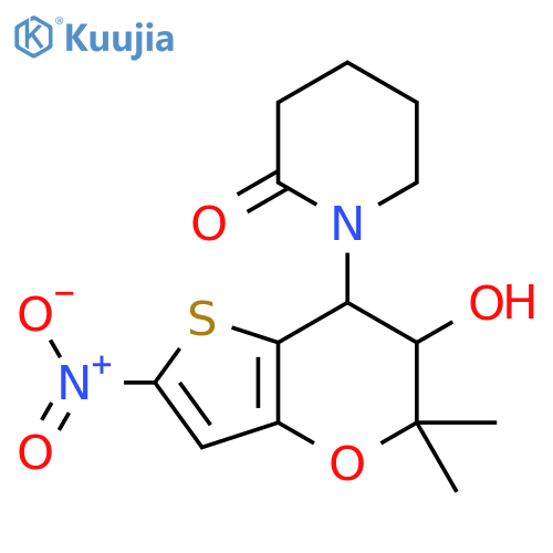 2-Piperidinone,1-[(6S,7S)-6,7-dihydro-6-hydroxy-5,5-dimethyl-2-nitro-5H-thieno[3,2-b]pyran-7-yl]- structure