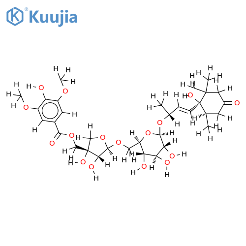 9-O-[6-O-(5-O-syringoyl-beta-D-apiofuranosyl)-beta-D-glucopyranosyl]-(5R,6S,9R,7E)-6,9-dihydroxymegastigman-3-on-7-ene structure