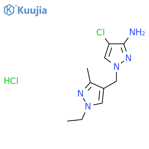 4-Chloro-1-[(1-ethyl-3-methylpyrazol-4-yl)methyl]pyrazol-3-amine;hydrochloride structure