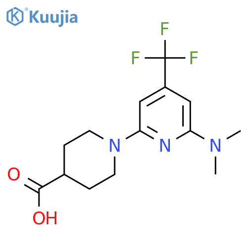 1-6-(Dimethylamino)-4-(trifluoromethyl)-2-pyridylpiperidine-4-carboxylic acid structure