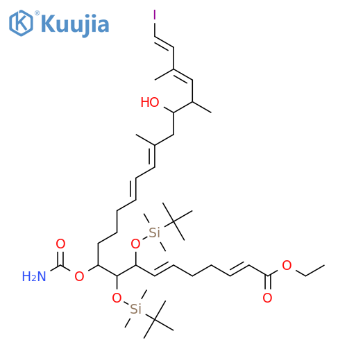 2,6,14,16,21,23-Tetracosahexaenoic acid, 10-[(aminocarbonyl)oxy]-8,9-bis[[(1,1-dimethylethyl)dimethylsilyl]oxy]-19-hydroxy-24-iodo-17,20,22-trimethyl-, ethyl ester, (2E,6E,8S,9S,10S,14E,16E,19R,20R,21E,23E)- structure