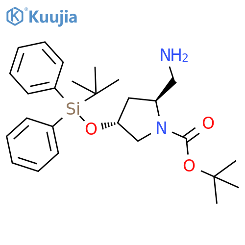 (2S,4R)-tert-butyl 2-(aminomethyl)-4-((tert-butyldiphenylsilyl)oxy)pyrrolidine-1-carboxylate structure