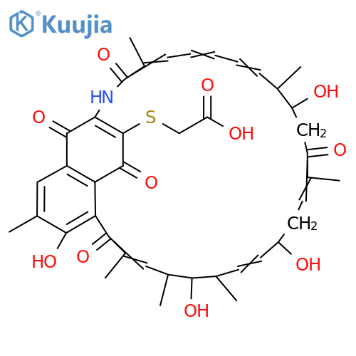 2-[(4,10,14,20-Tetrahydroxy-3,7,9,11,17,21,27-heptamethyl-6,18,28,32,34-pentaoxo-29-azatricyclo[28.3.1.05,33]tetratriaconta-1(33),2,4,7,12,16,22,24,26,30-decaen-31-yl)sulfanyl]acetic acid structure