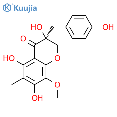 (3S)-3,5,7-trihydroxyl-6-methyl-8-methoxyl-3-(4'-hydroxylbenzyl)chroman-4-one structure