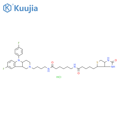 1H-Thieno[3,4-d]imidazole-4-pentanamide,N-[6-[[4-[8-fluoro-5-(4-fluorophenyl)-1,3,4,4a,5,9b-hexahydro-2H-pyrido[4,3-b]indol-2-yl]butyl]amino]-6-oxohexyl]hexahydro-2-oxo-,monohydrochloride structure