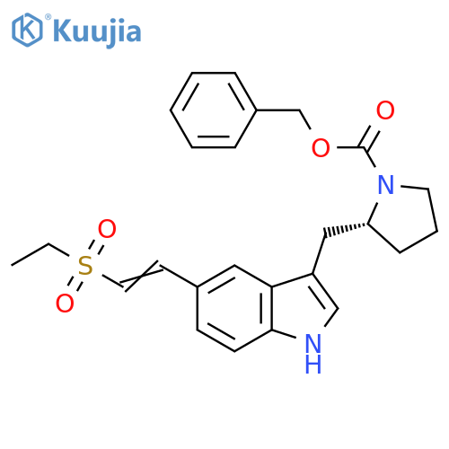 1-Pyrrolidinecarboxylic acid, 2-[[5-[2-(ethylsulfonyl)ethenyl]-1H-indol-3-yl]methyl]-, phenylmethyl ester, (R)- (9CI) structure