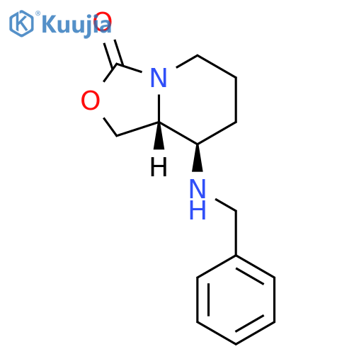 rel-(8R,8aS)-8-(benzylamino)-1,5,6,7,8,8a-hexahydrooxazolo[3,4-a]pyridin-3-one structure
