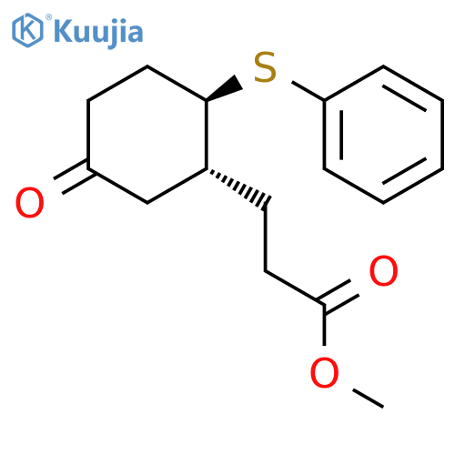 Cyclohexanepropanoic acid, 5-oxo-2-(phenylthio)-, methyl ester, trans- structure