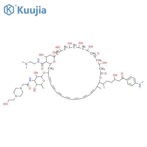 Candicidin D,18-decarboxy-40-demethyl-4,7-dideoxo-18-[[[2-(dimethylamino)ethyl]amino]carbonyl]-3,7-dihydroxy-N3'-[[4-(2-hydroxyethyl)-1-piperazinyl]acetyl]-N47-methyl-5-oxo-,cyclic 15,19-hemiacetal, (1'x)- (9CI) structure