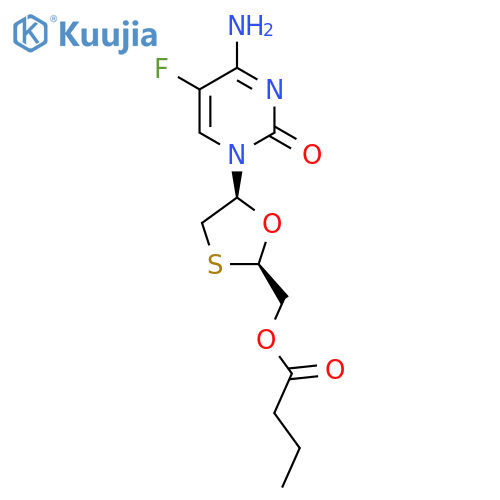 ((2R,5S)-5-(4-Amino-5-fluoro-2-oxopyrimidin-1(2H)-yl)-1,3-oxathiolan-2-yl)methyl butyrate structure