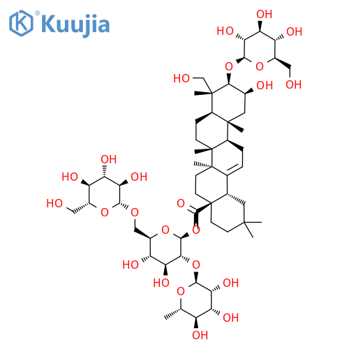 [(2S,3R,4S,5S,6R)-4,5-Dihydroxy-6-[[(2R,3R,4S,5S,6R)-3,4,5-trihydroxy-6-(hydroxymethyl)oxan-2-yl]oxymethyl]-3-[(2S,3R,4R,5R,6S)-3,4,5-trihydroxy-6-methyloxan-2-yl]oxyoxan-2-yl] (4aS,6aR,6aS,6bR,8aR,9R,10R,11S,12aR,14bS)-11-hydroxy-9-(hydroxymethyl)-2,2,6a,6b,9,12a-hexamethyl-10-[(2R,3R,4S,5S,6R)-3,4,5-trihydroxy-6-(hydroxymethyl)oxan-2-yl]oxy-1,3,4,5,6,6a,7,8,8a,10,11,12,13,14b-tetradecahydropicene-4a-carboxylate structure