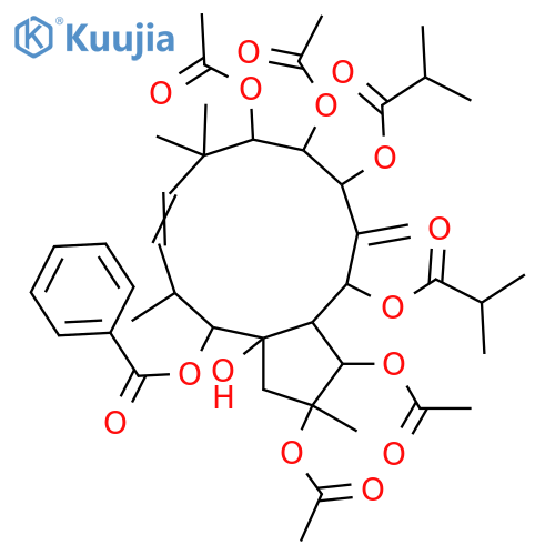 6(17),11-Jatrophadiene-2,3,5,7,8,9,14,15-octol; (2α,3β,5α,7β,8α,9α,11E,13β,14β,15β)-form, 14-Benzoyl, 5,7-bis-O-(2-methylpropanoyl), 2,3,8,9-tetra-Ac structure