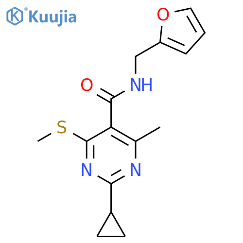 2-Cyclopropyl-N-(furan-2-ylmethyl)-4-methyl-6-methylsulfanylpyrimidine-5-carboxamide structure
