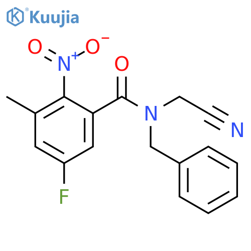N-benzyl-N-(cyanomethyl)-5-fluoro-3-methyl-2-nitrobenzamide structure
