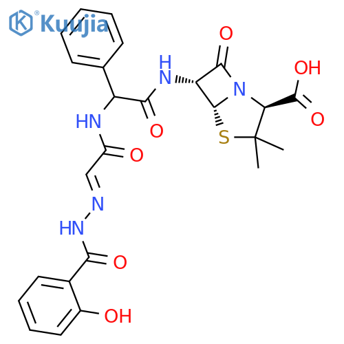 4-Thia-1-azabicyclo[3.2.0]heptane-2-carboxylicacid,6-[[[[[(2-hydroxybenzoyl)hydrazono]acetyl]amino]phenylacetyl]amino]-3,3-dimethyl-7-oxo-,[2S-[2a,5a,6b(S*)]]- (9CI) structure